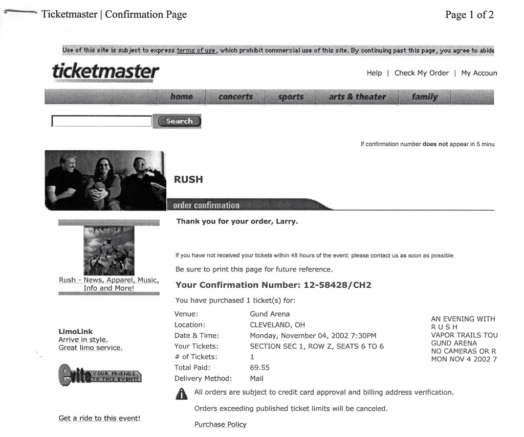 2002-11-04 Rush Vapor Trails Receipt