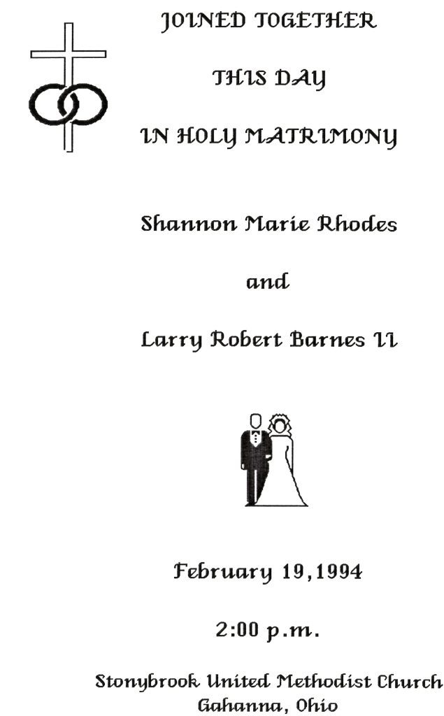 Wedding Day: February 19th, 1994 Invitation Cover